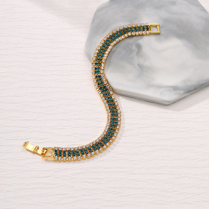Fashion Blue Diamond On Gold Copper Diamond Geometric Bracelet