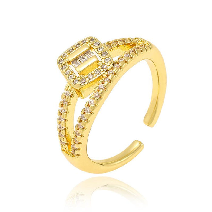 Fashion 9# Copper Set Zirconium Geometric Open Ring
