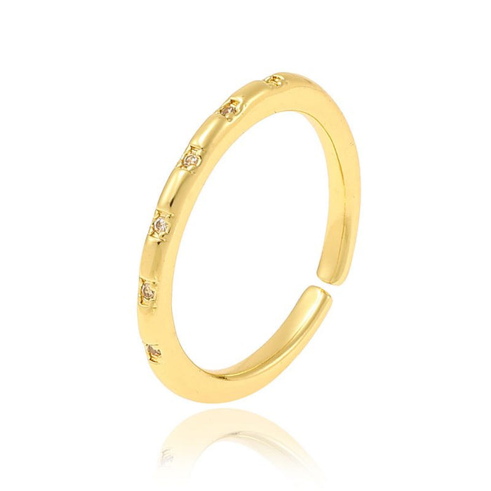 Fashion 9# Gold-plated Copper Geometric Open Ring With Diamonds