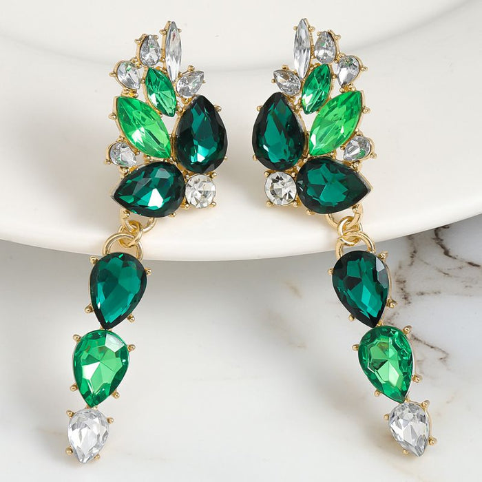 Fashion Green Alloy Diamond Geometric Earrings