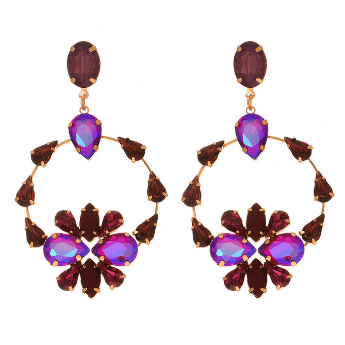 Fashion Purple Alloy Diamond Geometric Pendant Earrings