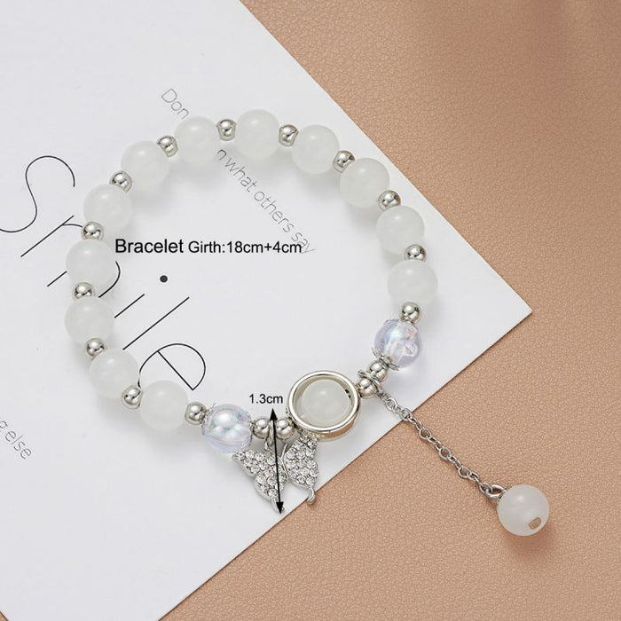 Fashion Silver Cat's Eye Beaded Diamond Butterfly Bracelet