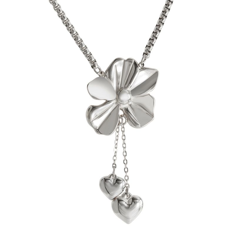 Steel Flower Double Heart Pendant Necklace Stainless Steel Flower Double Heart Pendant Necklace