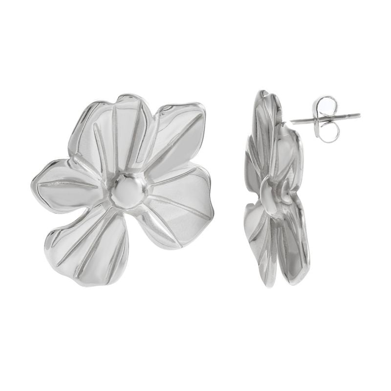 Steel Flower Double Heart Pendant Necklace Stainless Steel Flower Double Heart Pendant Necklace