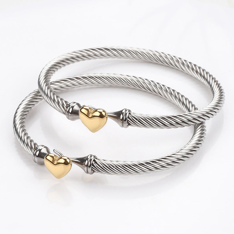 Gold Stainless Steel Heart Bracelet