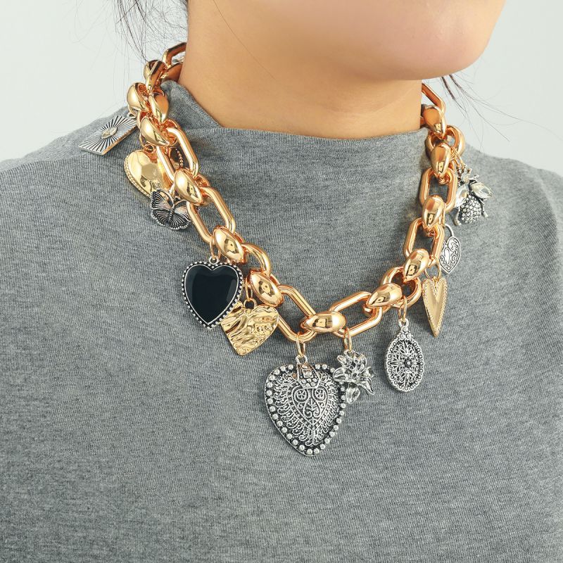 Gold Alloy Heart Pendant Necklace