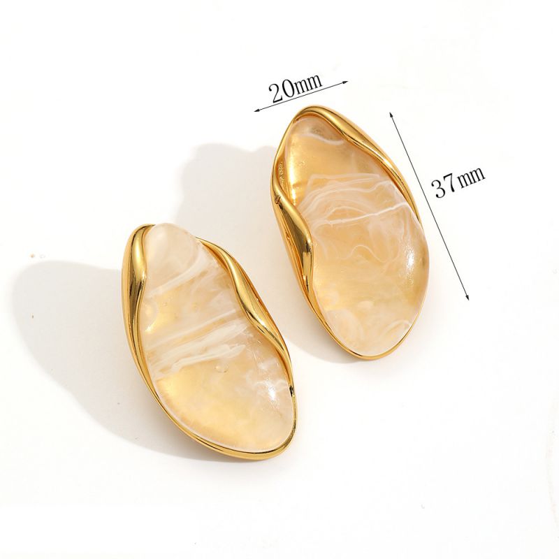 Pink Stainless Steel Irregular Resin Earrings