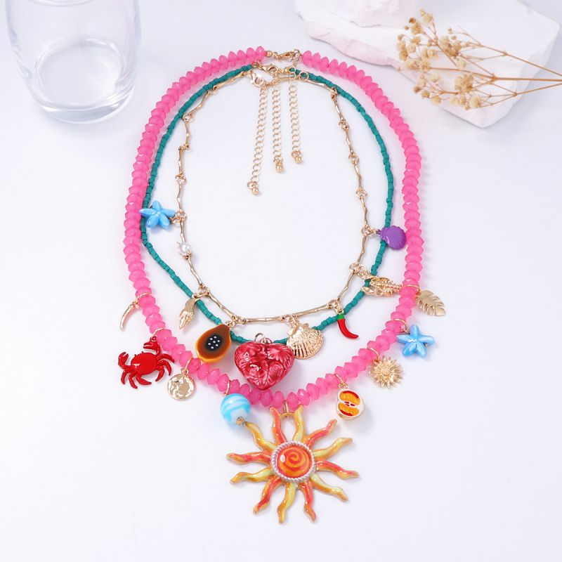 Necklace Alloy Geometric Beaded Love Heart Sun Shell Multilayer Necklace