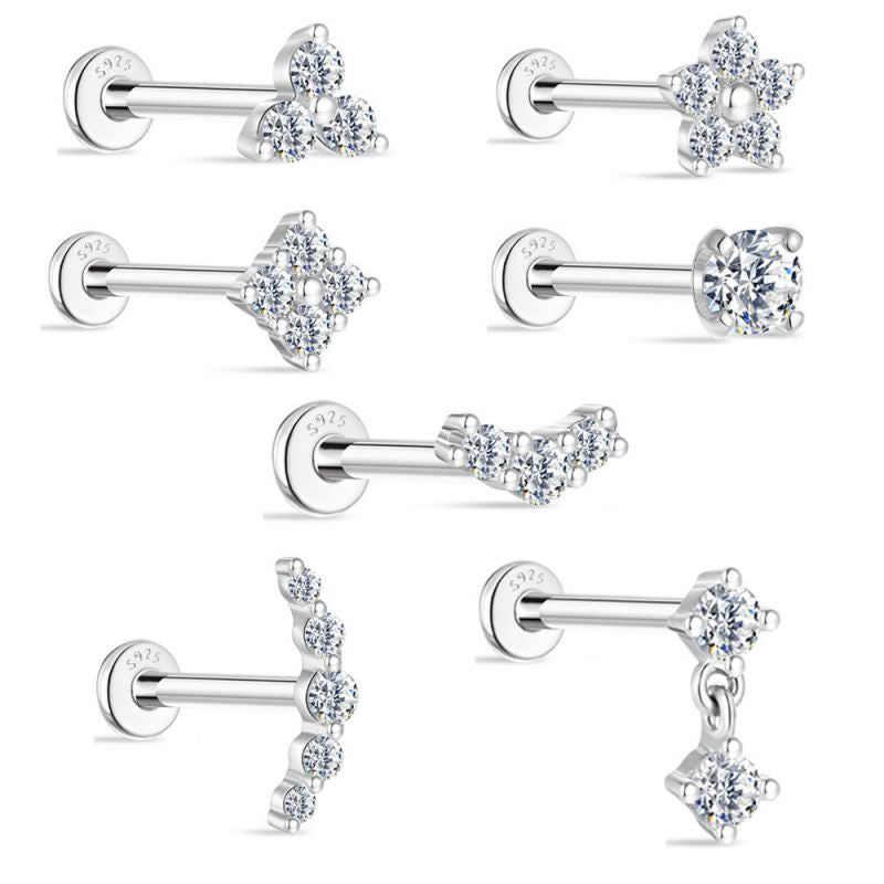 Single White Gold #1 S925 Sterling Silver Diamond Geometric Earrings [single]