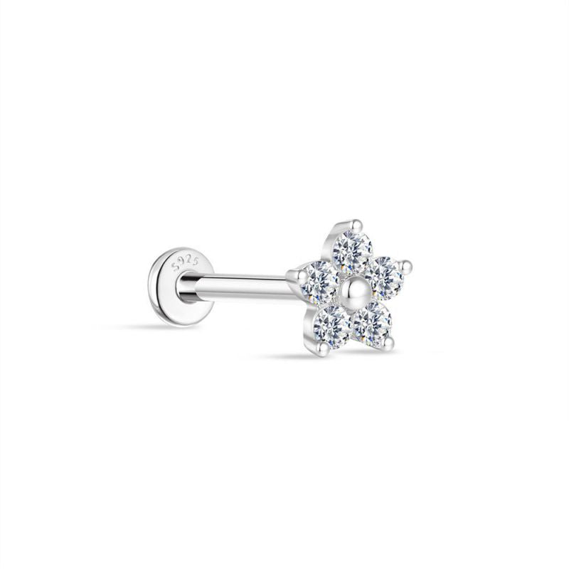 Single White Gold #1 S925 Sterling Silver Diamond Geometric Earrings [single]