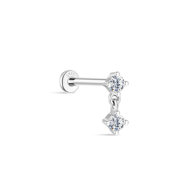 Single White Gold #1 S925 Sterling Silver Diamond Geometric Earrings [single]