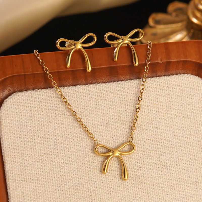 Set 1# Stainless Steel Flower Necklace Earring Set