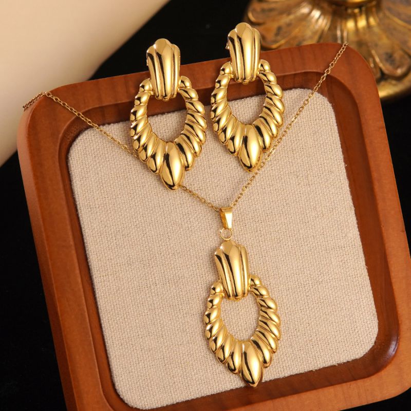 Set 1# Stainless Steel Flower Necklace Earring Set