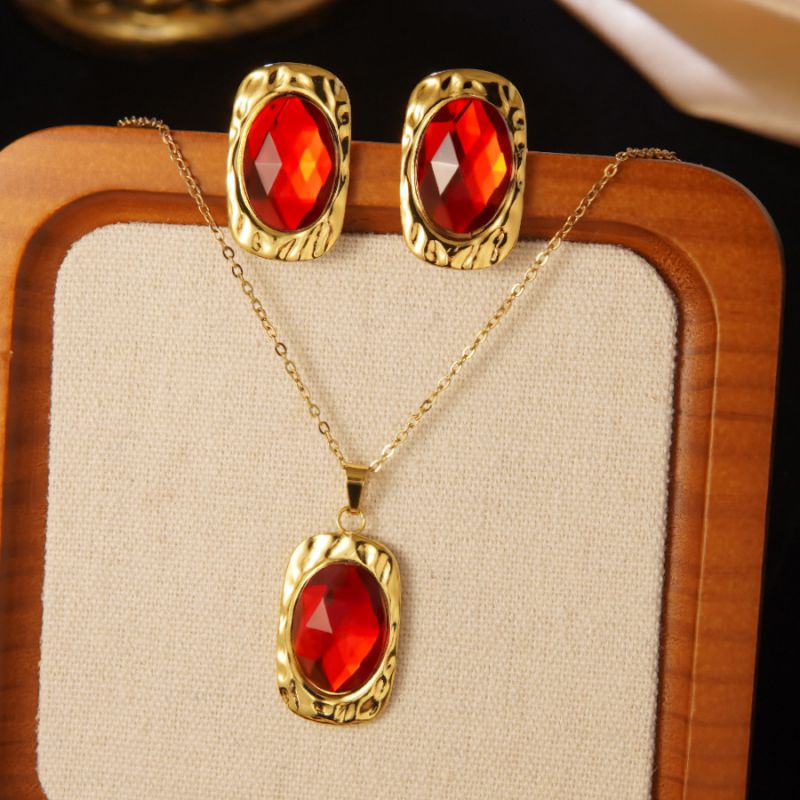 Set 1# Stainless Steel Flower Necklace Earring Set