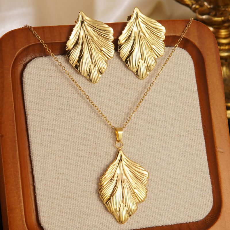 Set 1# Stainless Steel Flower Necklace Earring Set