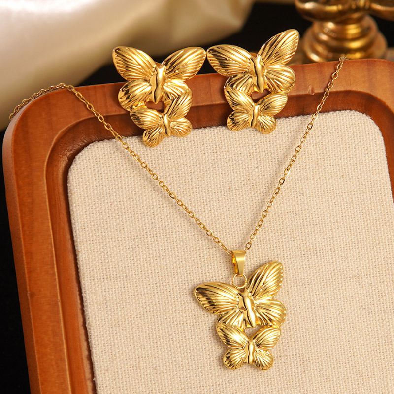 Set 1# Stainless Steel Flower Necklace Earring Set