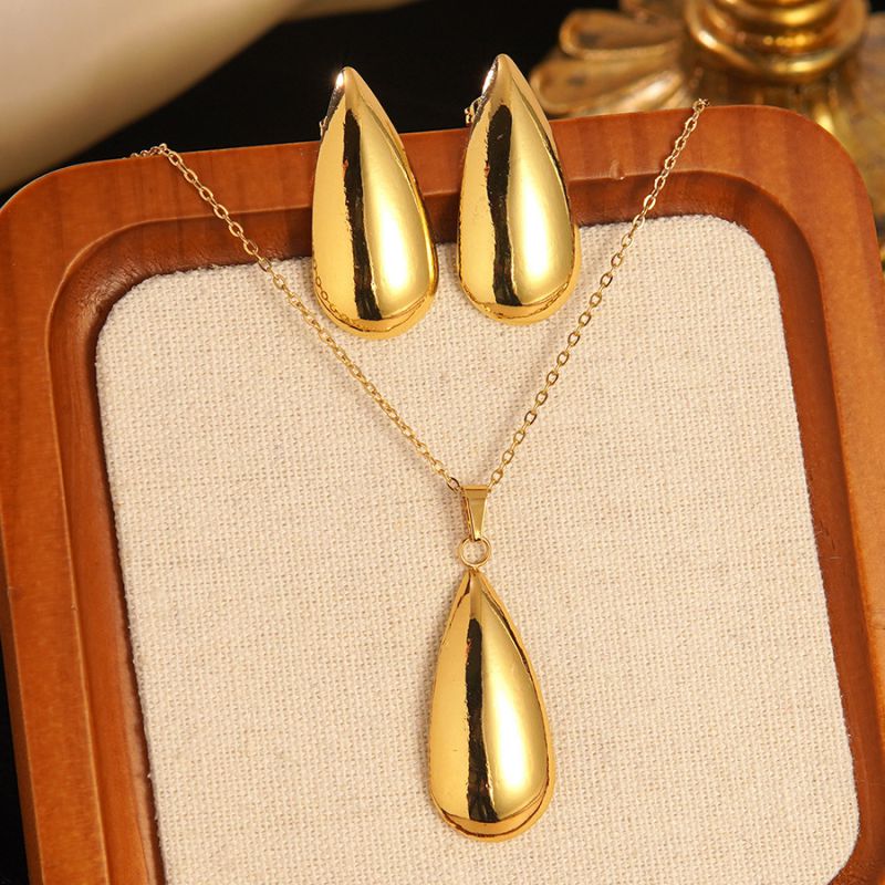 Set 1# Stainless Steel Flower Necklace Earring Set