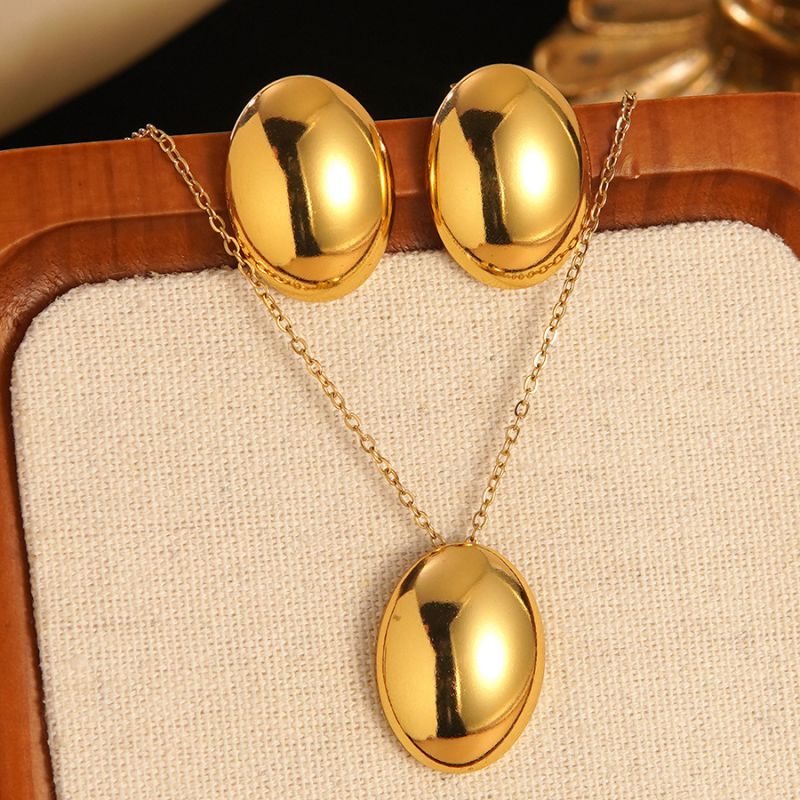 Set 1# Stainless Steel Flower Necklace Earring Set