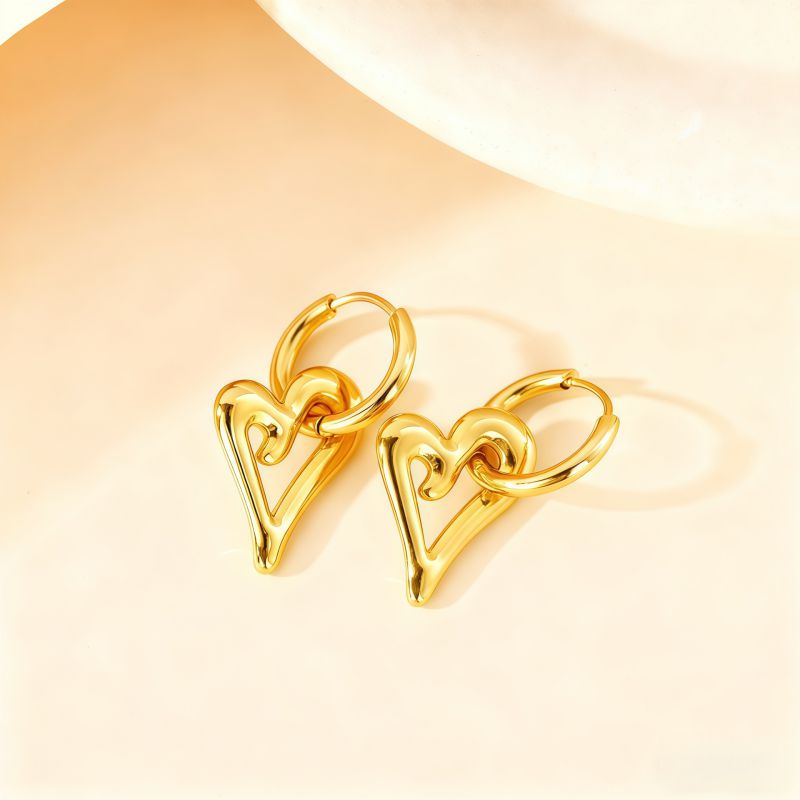Love Silver Titanium Steel Heart Earrings