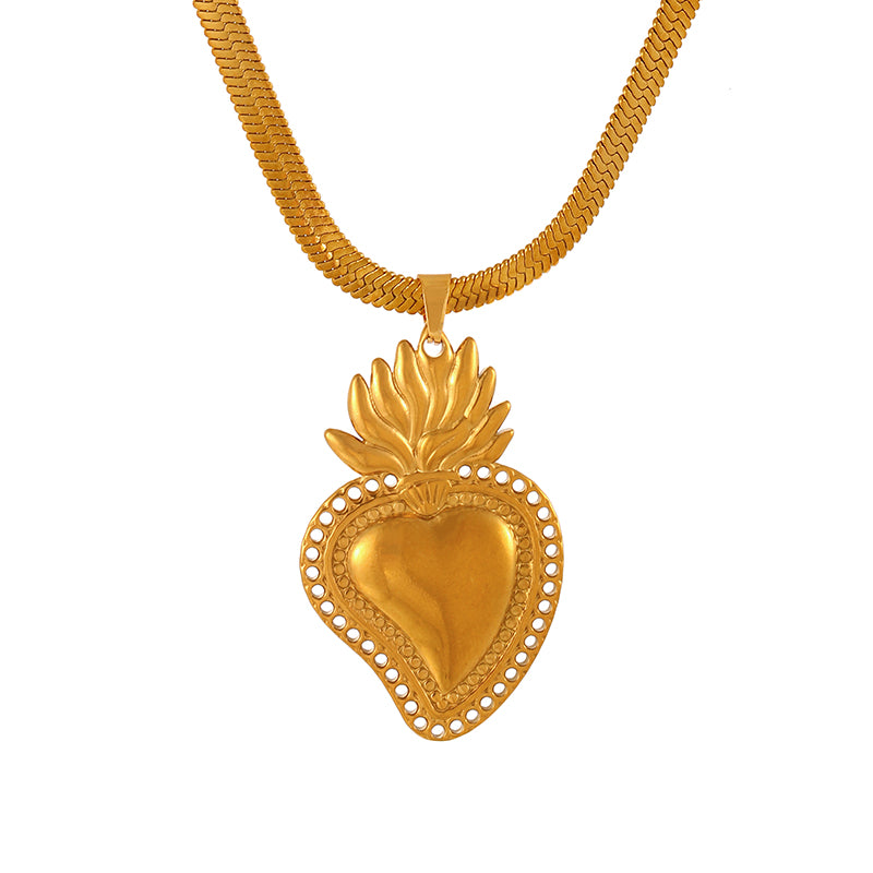 Gold Titanium Steel Irregular Heart Snake Bone Chain Necklace