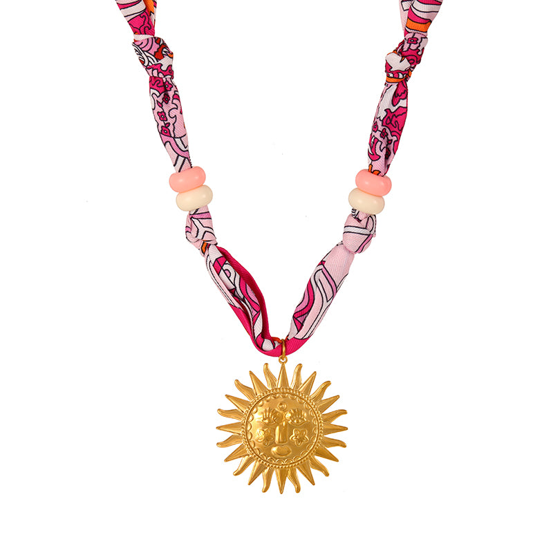 Color 1 Titanium Steel Sun Mask Print Fabric Necklace