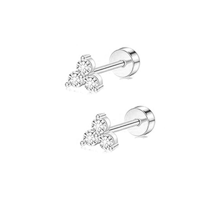 Silver 12 Pairs Per Set Stainless Steel Pearl Heart-shaped Rhinestone Butterfly And Flower Earring Set