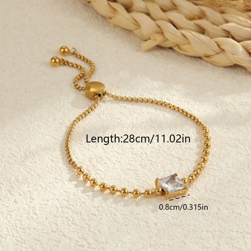 1 Circle Stainless Steel Diamond-encrusted Round Bracelet