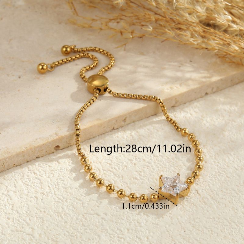 1 Circle Stainless Steel Diamond-encrusted Round Bracelet