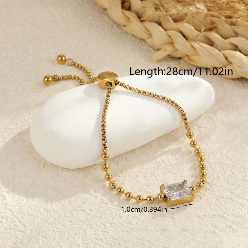 1 Circle Stainless Steel Diamond-encrusted Round Bracelet