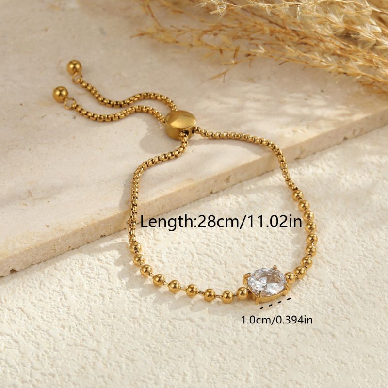 1 Circle Stainless Steel Diamond-encrusted Round Bracelet