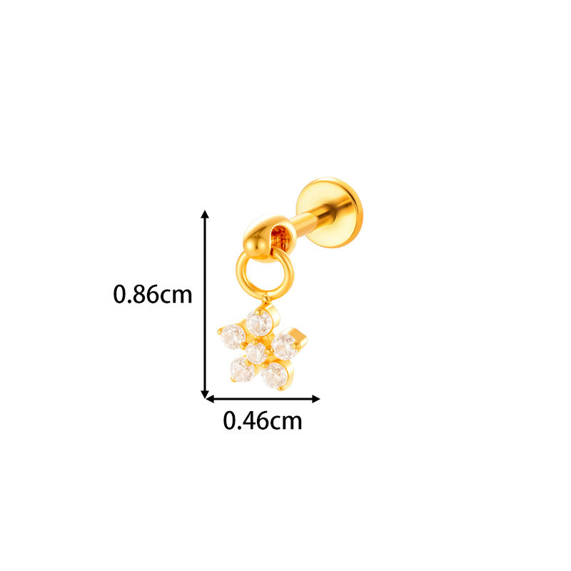 1#gold G23/f136 Titanium Alloy Diamond-encrusted Heart-shaped Flat Lip Stud