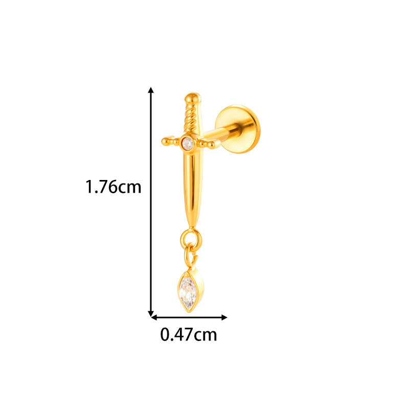 1#gold G23/f136 Titanium Alloy Diamond-encrusted Heart-shaped Flat Lip Stud