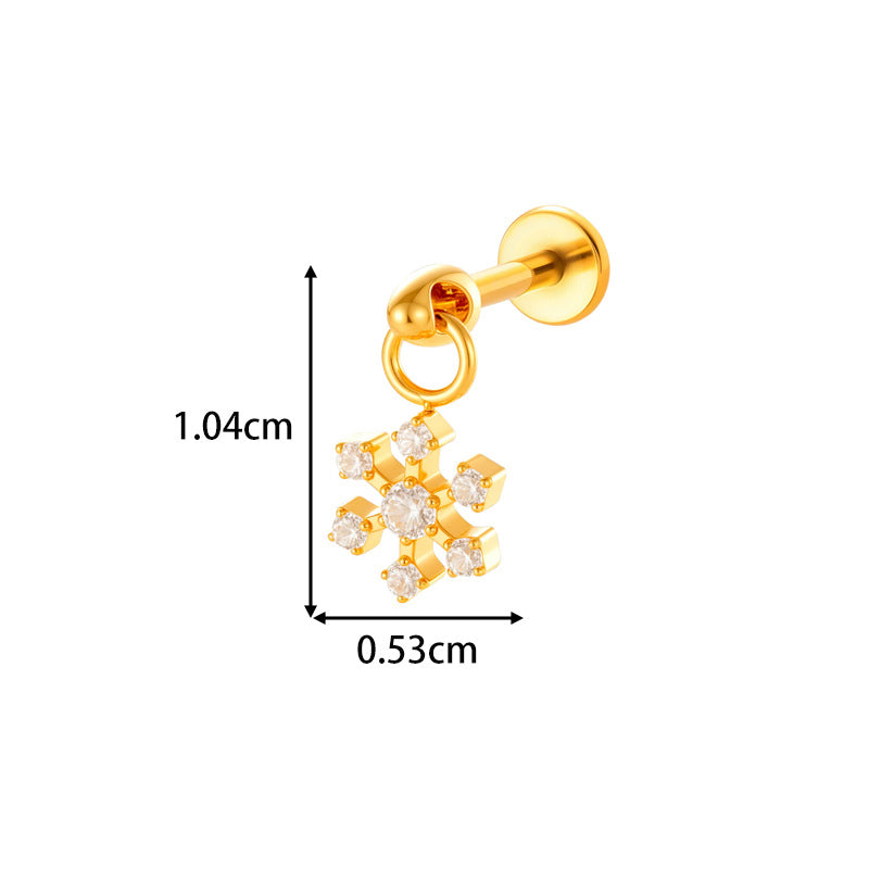 1#gold G23/f136 Titanium Alloy Diamond-encrusted Heart-shaped Flat Lip Stud