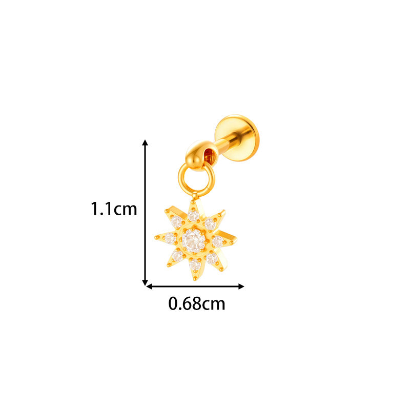 1#gold G23/f136 Titanium Alloy Diamond-encrusted Heart-shaped Flat Lip Stud
