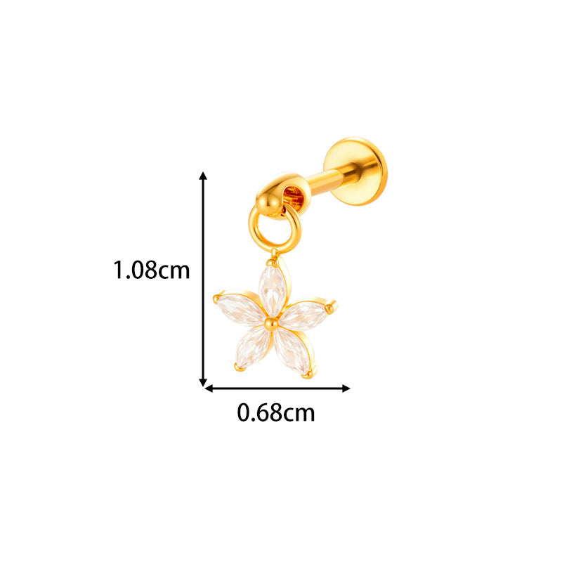 1#gold G23/f136 Titanium Alloy Diamond-encrusted Heart-shaped Flat Lip Stud