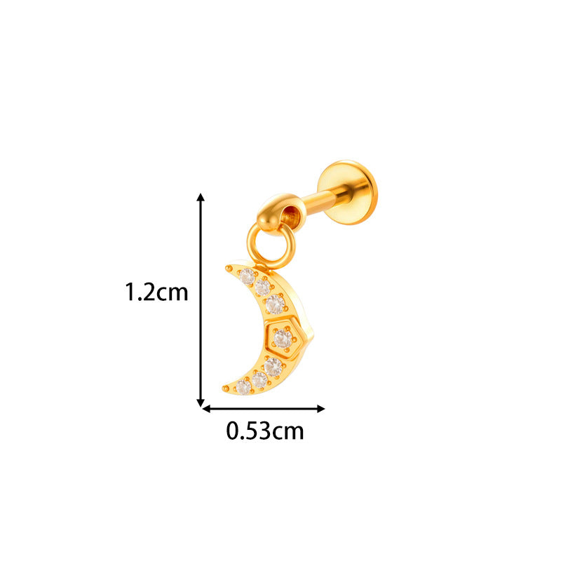 1#gold G23/f136 Titanium Alloy Diamond-encrusted Heart-shaped Flat Lip Stud