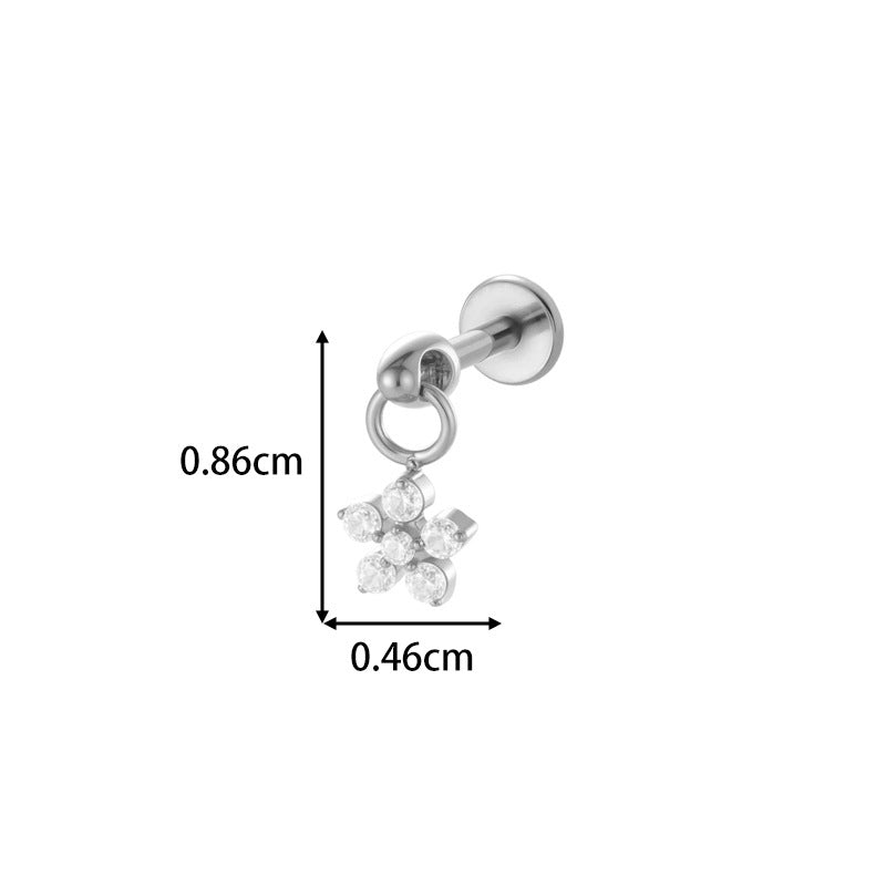 1#gold G23/f136 Titanium Alloy Diamond-encrusted Heart-shaped Flat Lip Stud