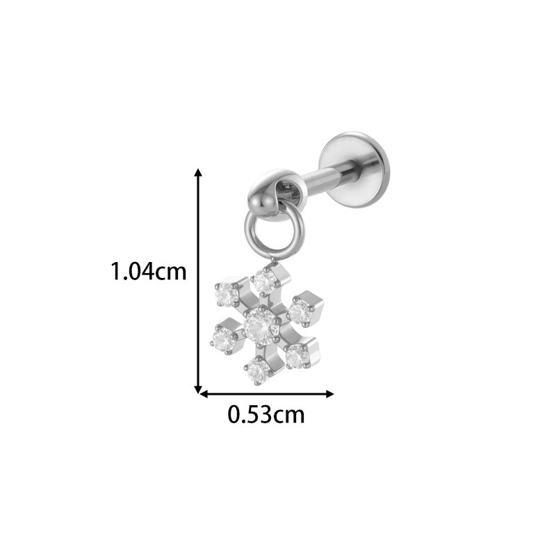 1#gold G23/f136 Titanium Alloy Diamond-encrusted Heart-shaped Flat Lip Stud