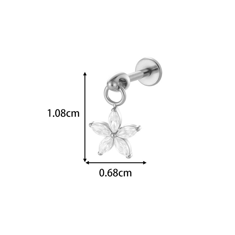 1#gold G23/f136 Titanium Alloy Diamond-encrusted Heart-shaped Flat Lip Stud