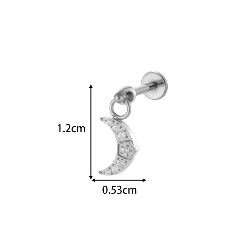 1#gold G23/f136 Titanium Alloy Diamond-encrusted Heart-shaped Flat Lip Stud