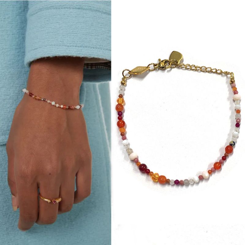 Red Necklace 42+5cm Stainless Steel Beaded Necklace