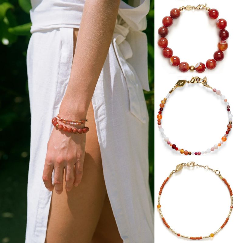 Red Necklace 42+5cm Stainless Steel Beaded Necklace