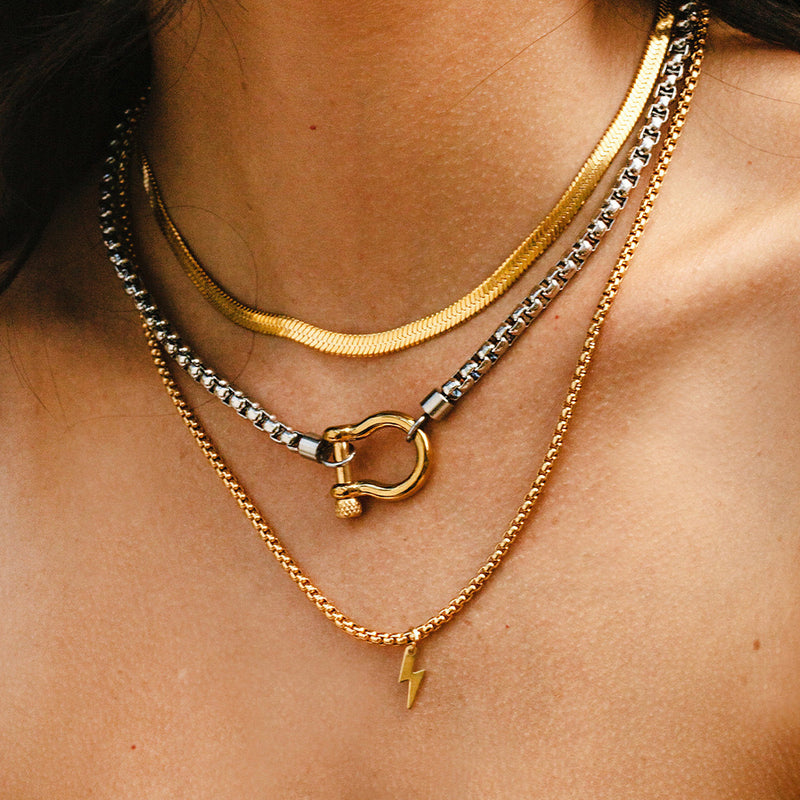 All Gold Stainless Steel Carabiner Necklace