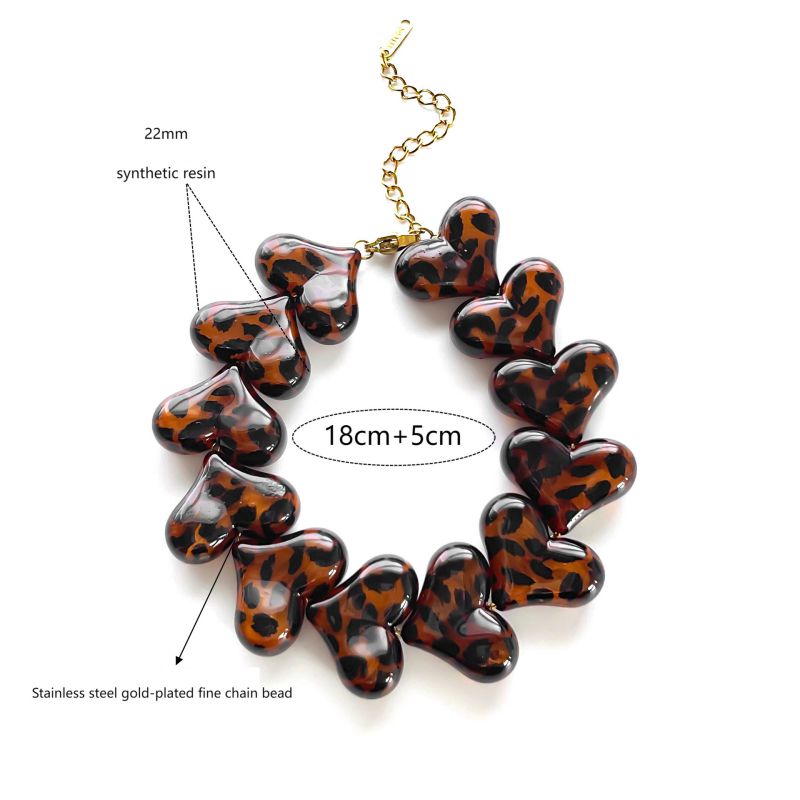 Heart-shaped Beaded Bracelet Stainless Steel Leopard Print Heart Bracelet