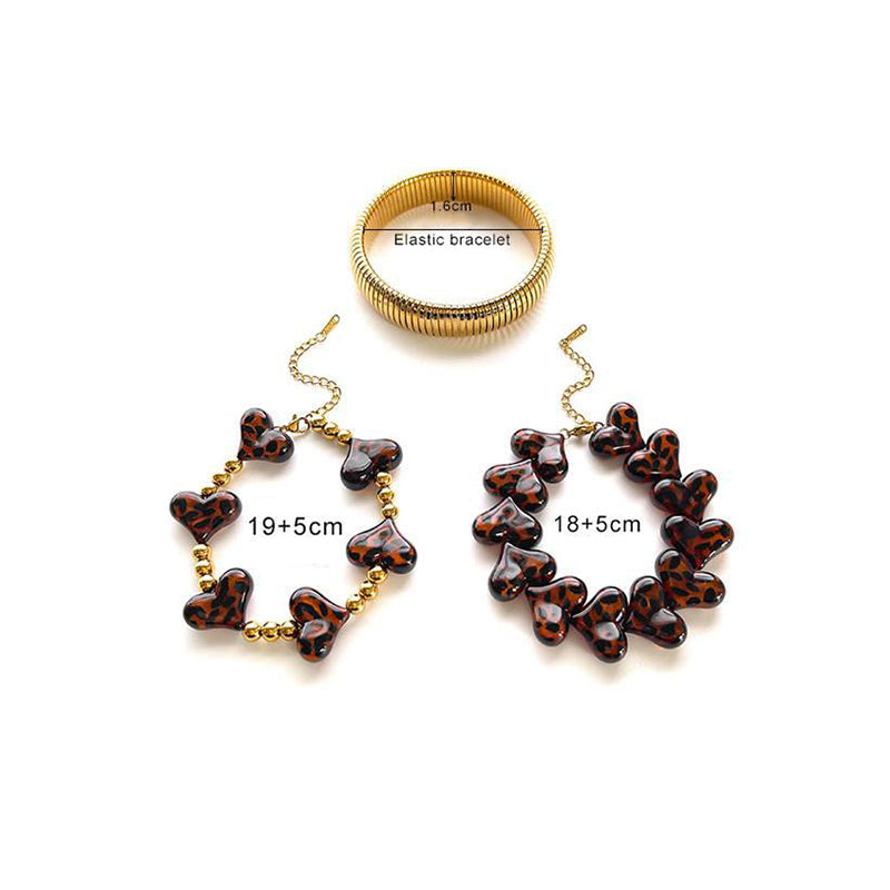 Heart-shaped Beaded Bracelet Stainless Steel Leopard Print Heart Bracelet