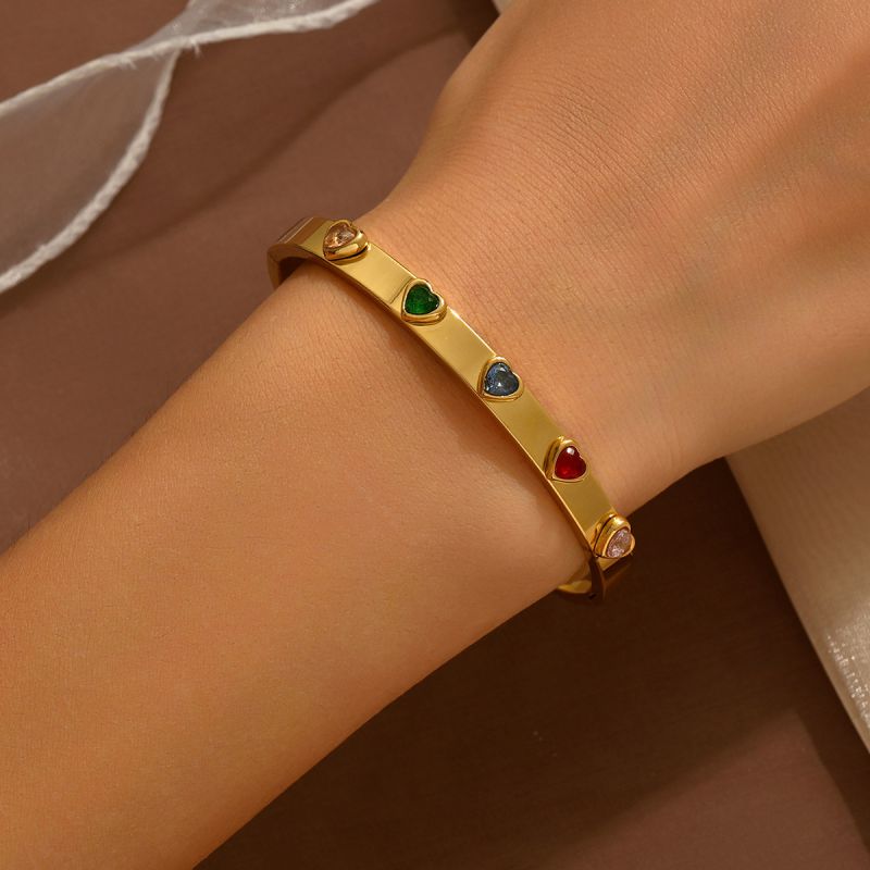 Set Titanium Steel Diamond-encrusted Round Bracelet Set