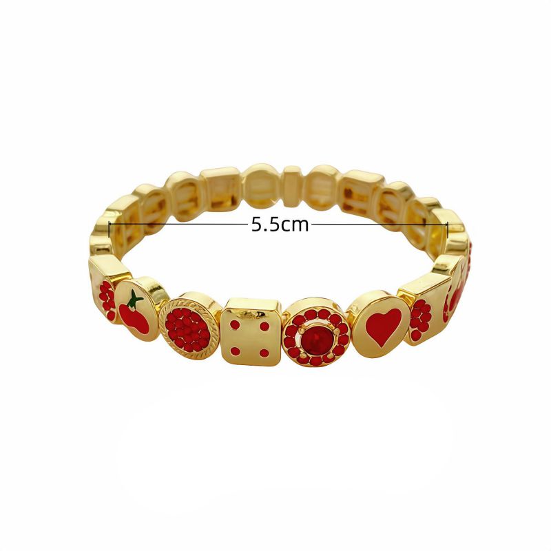 Red Cherry Heart Zinc Alloy Diamond-encrusted Cherry Heart Bracelet