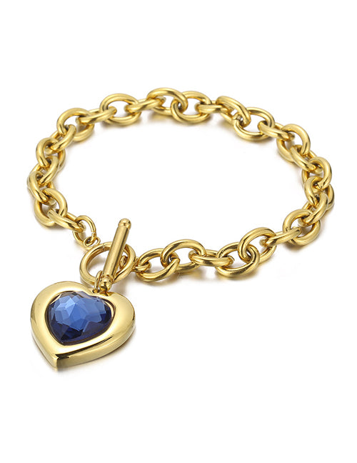 Fashion 1# Titanium Diamond Heart Ot Buckle Bracelet