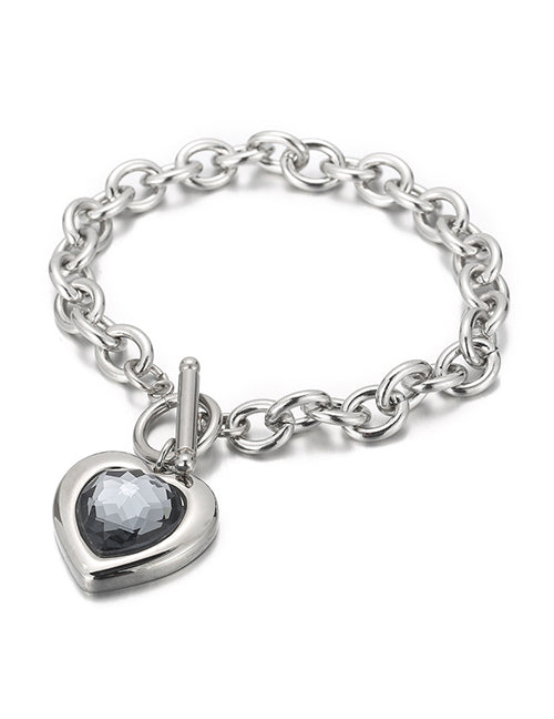 Fashion 1# Titanium Diamond Heart Ot Buckle Bracelet