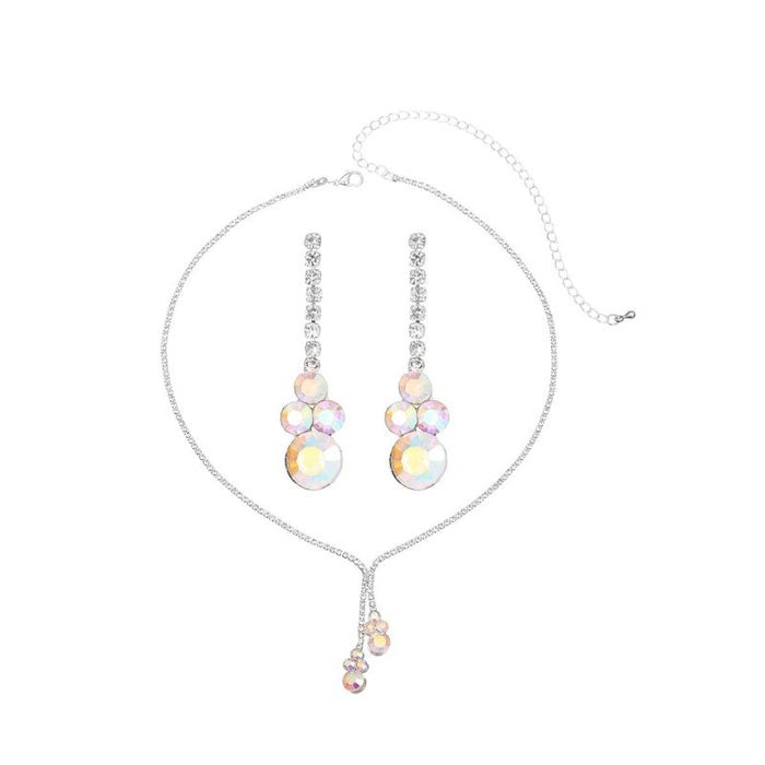 Fashion Silver Geometric Diamond Earrings And Necklace Set